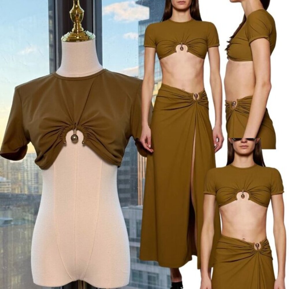 🆕 CHRISTOPHER ESBER 🧿 NWOT Orbit Embellished Ruched Crop Swim Shirt, Sz US 8